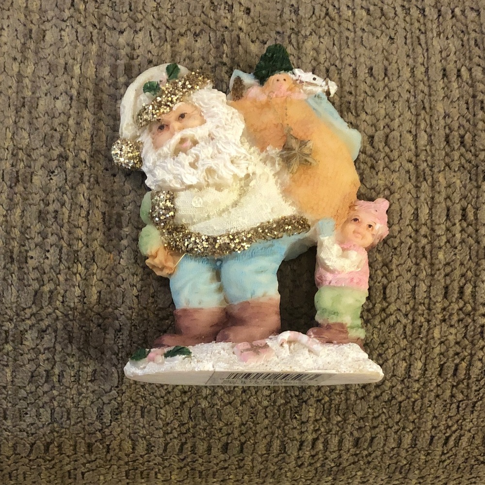 Pastel Santa Holiday Figurine with Glitter Accents